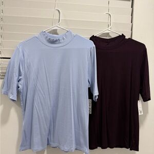 Women's Nine West Fitted Elbow Sleeve Mockneck T-Shirt Bundle Size XL Lot of 2